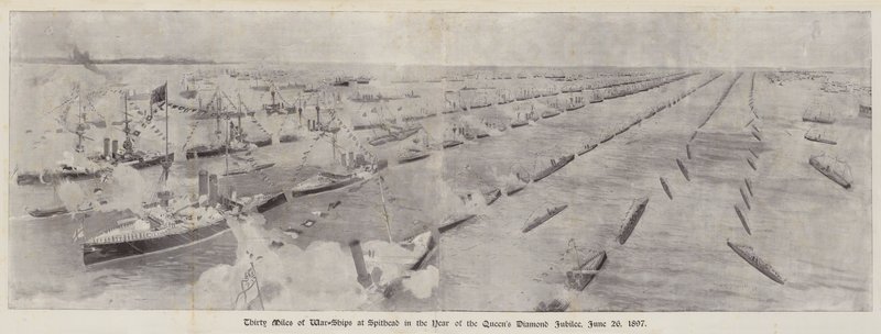 Trettio sjömil av krigsfartyg vid Spithead i samband med drottningens diamantjubileum, 26 juni 1897 av Henry Charles Seppings Wright