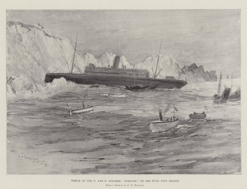 Vraket av P and O Steamer Sobraon, på ön Tung Ying av Henry Charles Seppings Wright