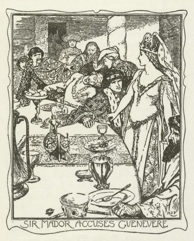 Sir Mador anklagar Guenevere av Henry Justice Ford