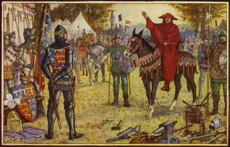 Kardinalen av Perigord kommer till det engelska lägret för att förhandla med den svarte prinsen av Henry Justice Ford