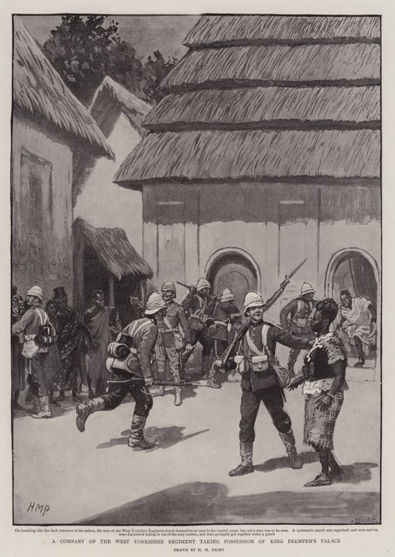 Ett kompani från West Yorkshires regemente tar kung Prempehs palats i besittning av Henry Marriott Paget