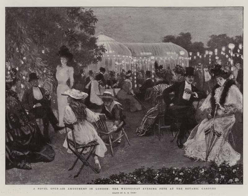 En ny friluftsnöje i London, onsdagskvällens fest i Botanic Gardens av Henry Marriott Paget