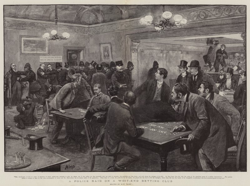 En polisrazzia mot en bettingklubb i West-End av Henry Marriott Paget