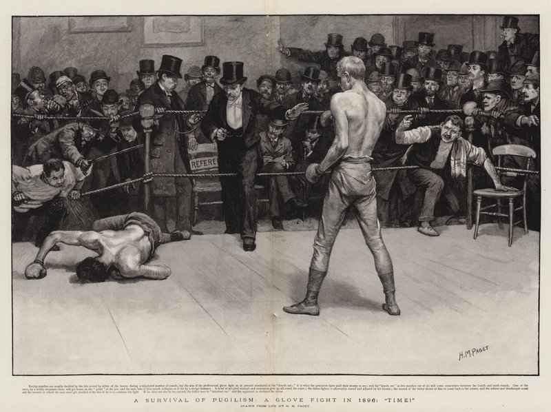 En överlevnad av pugilism, en handskmatch 1896, Time! av Henry Marriott Paget
