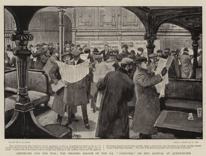 Americans and the War, SS Campanias röksalong vid hennes ankomst till Queenstown av Henry Marriott Paget
