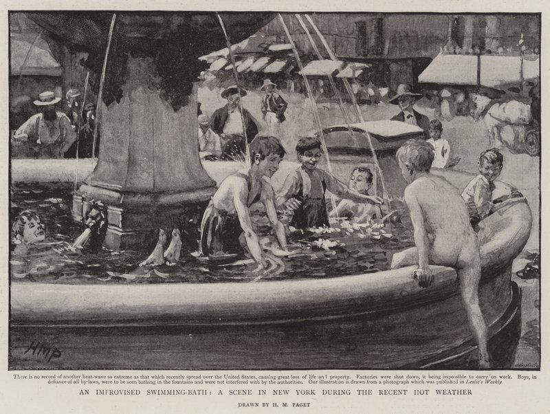 Ett improviserat simbad, en scen i New York under det senaste varma vädret av Henry Marriott Paget