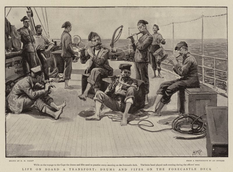 Livet ombord på en transport, trummor och fifes på Forecastle Deck av Henry Marriott Paget