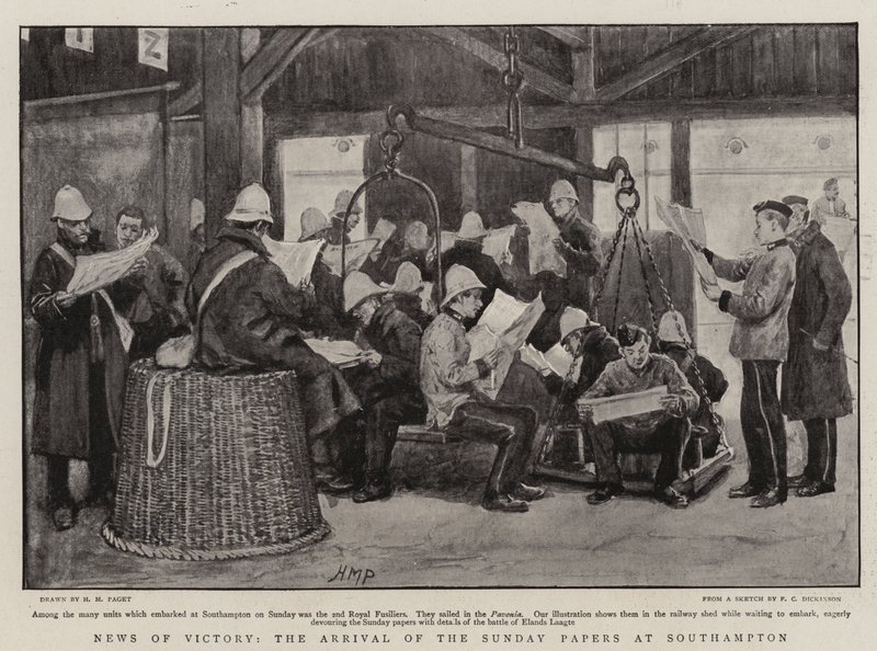 News of Victory, ankomsten av söndagstidningarna till Southampton av Henry Marriott Paget