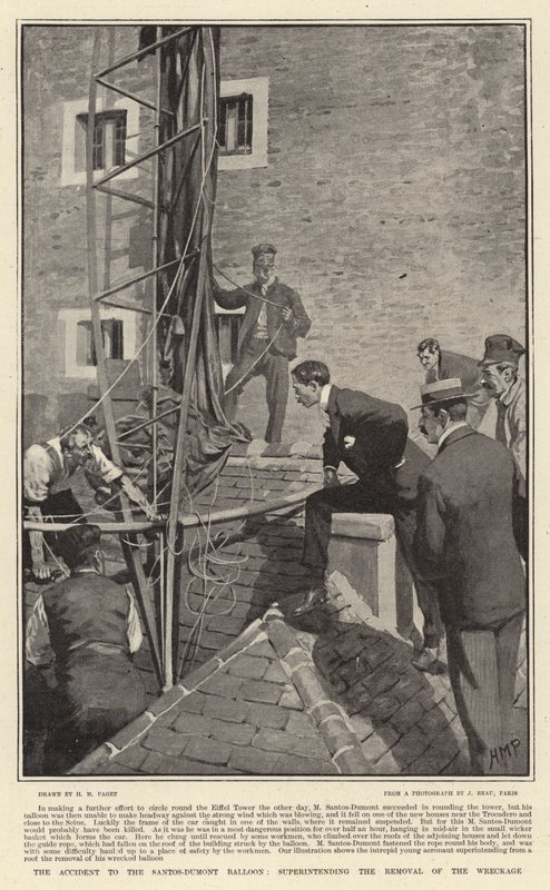 Olyckan med Santos-Dumont-ballongen, som övervakar avlägsnandet av vraket. av Henry Marriott Paget