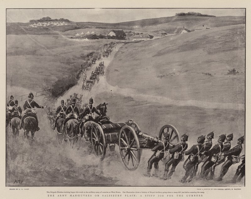 Armén manövrar på Salisbury Plain, ett hårt jobb för Gunners av Henry Marriott Paget