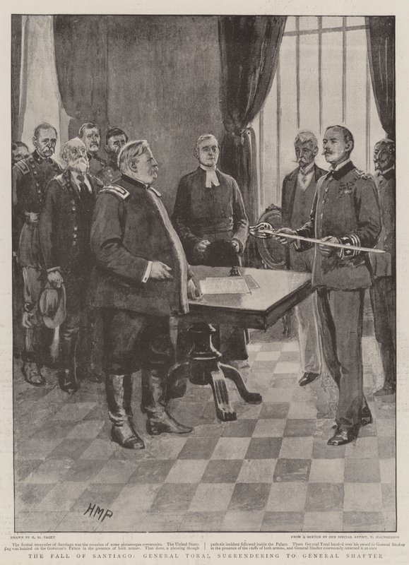 Santiagos fall, General Toral som överlämnar sig till General Shafter av Henry Marriott Paget