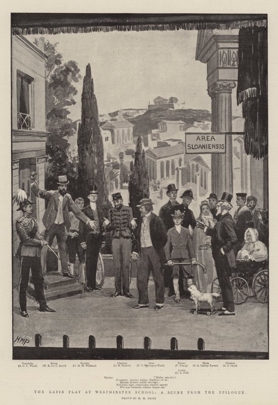 The Latin Play at Westminster School, en scen från epilogen av Henry Marriott Paget