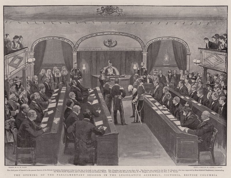 Öppning av parlamentssessionen i den lagstiftande församlingen, Victoria, British Columbia av Henry Marriott Paget
