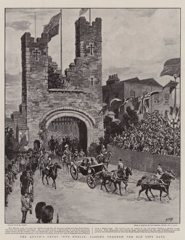 Drottningens inträde i Dublin, passerar genom Gamla stadsporten av Henry Marriott Paget