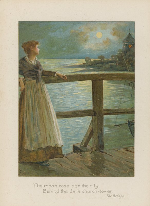 Månen steg över staden, bakom det mörka kyrktornet (chromolitho) av Henry Marriott Paget