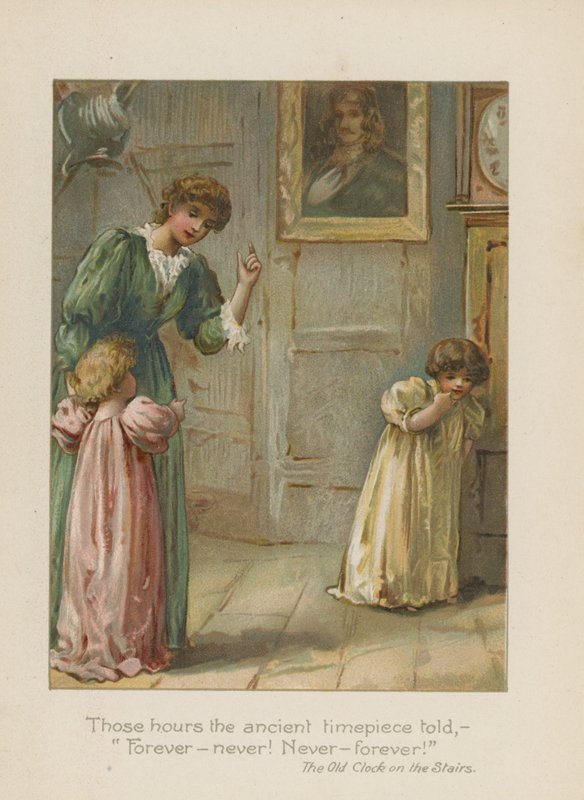 De timmarna berättade den gamla klockan - för alltid - aldrig! Aldrig - för alltid! (chromolitho) av Henry Marriott Paget