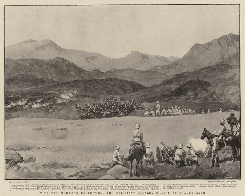 Med Mohmand-expeditionen, den briljanta kavalleriets attack vid Shankargarh av Henry Marriott Paget