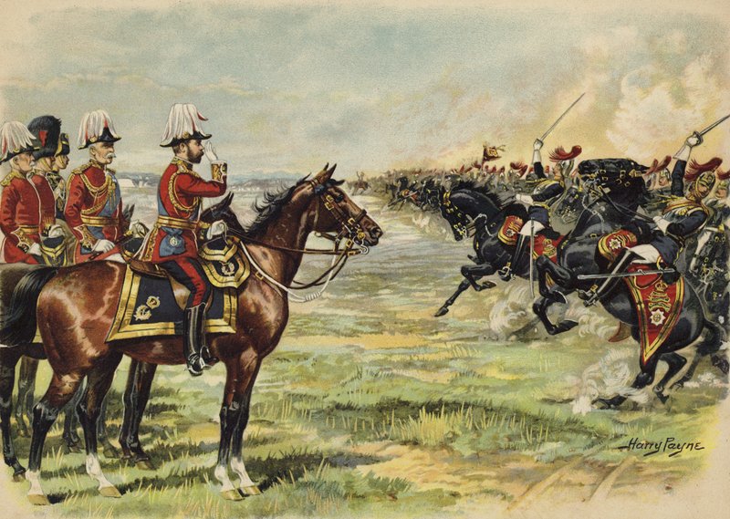 Kung George V granskar sina trupper i Aldershot (kromolit) av Henry Payne