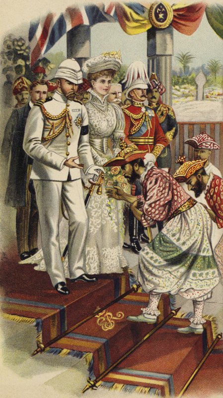 Hertigen av York och Cornwall på Durbar i Kandy, Ceylon, 1901 (chromolitho) av Henry Payne