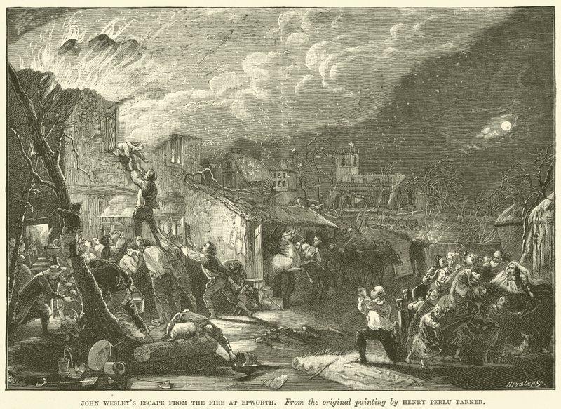 John Wesleys flykt från branden i Epworth av Henry Perlee after Parker