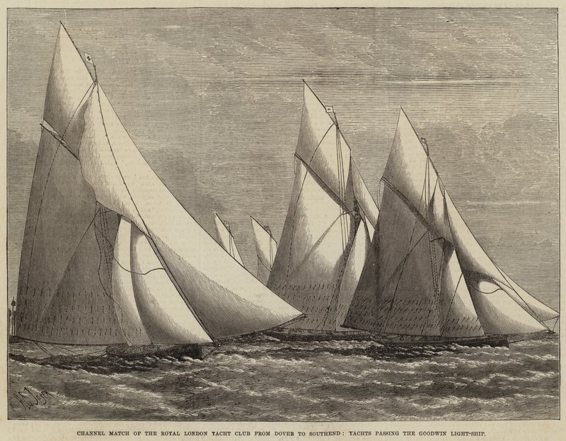 Royal London Yacht Clubs kanalmatch från Dover till Southend, båtar som passerar Goodwin Light-Ship. av Henry Spernon Tozer