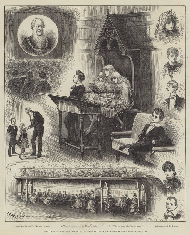Skisser på borgmästarens ungdomsbal i Manchester Townhall av Henry Stephen Ludlow
