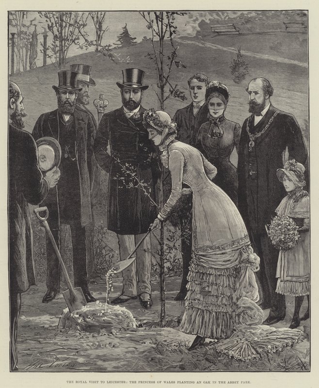 Det kungliga besöket i Leicester, prinsessan av Wales som planterar en ek i Abbey Park av Henry Stephen Ludlow