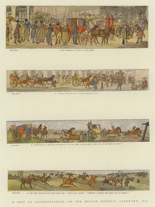 En resa till Leicestershire, eller Melton Mowbray Panorama, 1820 av Henry Thomas Alken