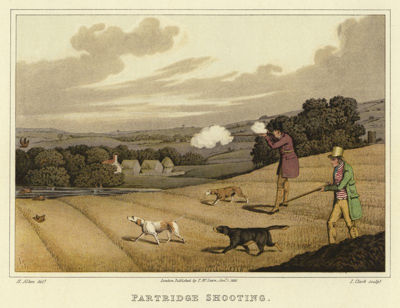 Skjutning av rapphöns (chromolitho) av Henry Thomas Alken