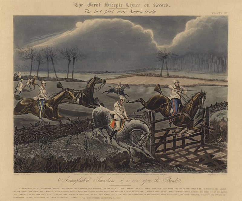 The First Steeple Chase på rekord, 1839 av Henry Thomas Alken
