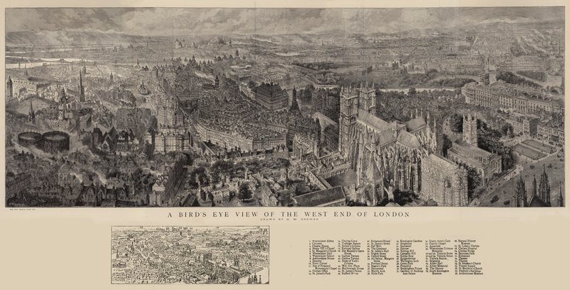 Ett fågelperspektiv över Londons West End av Henry William Brewer