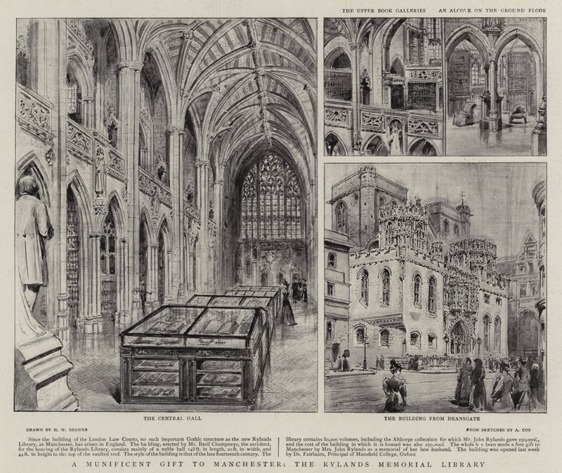 En fantastisk gåva till Manchester, Rylands Memorial Library av Henry William Brewer