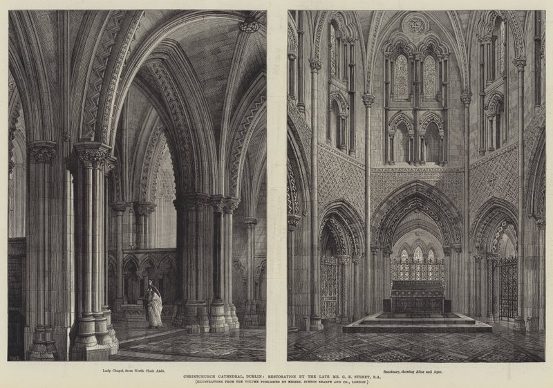 Christchurch Cathedral, Dublin, restaurering av den framlidne G E Street, RA av Henry William Brewer