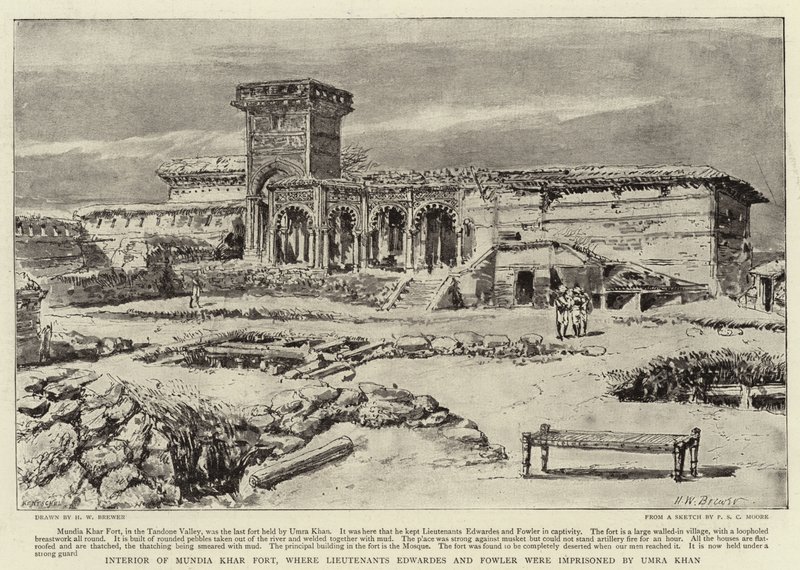 Interiör av Mundia Khar Fort, där löjtnanterna Edwardes och Fowler fängslades av Umra Khan av Henry William Brewer