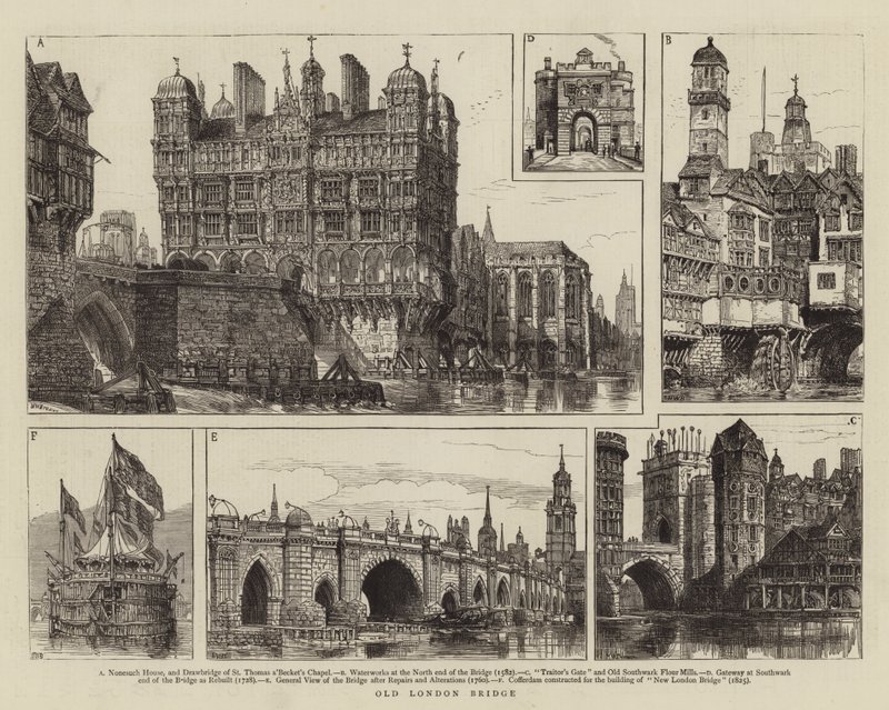 Gamla London Bridge av Henry William Brewer