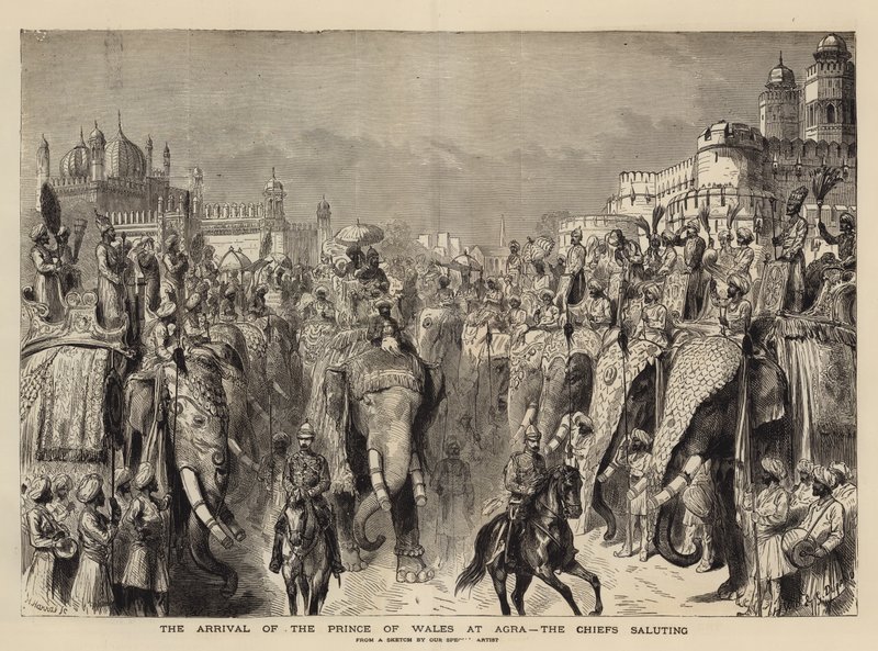Prinsen av Wales ankomst till Agra, hövdingarna hälsar av Henry William Brewer