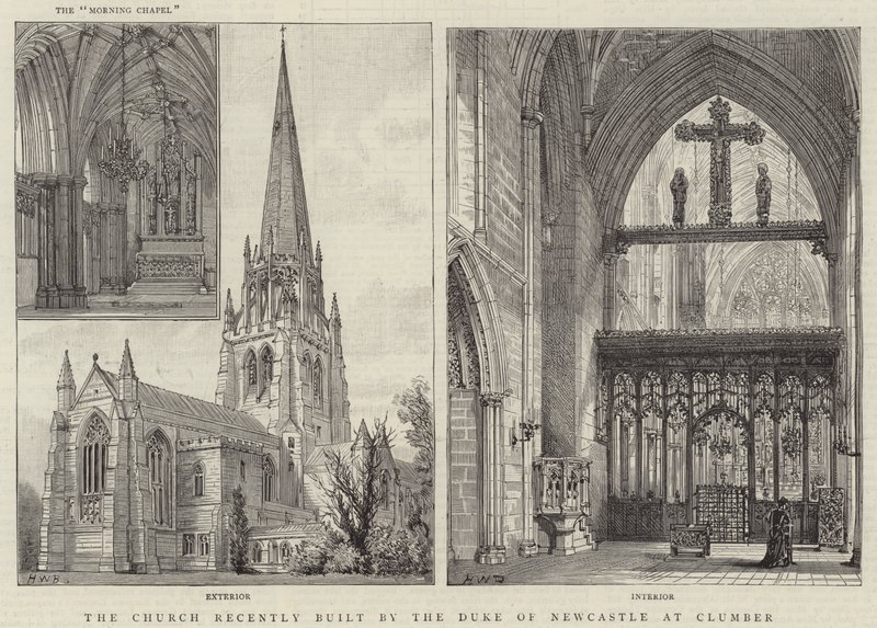 Kyrkan som nyligen byggdes av hertigen av Newcastle i Clumber. av Henry William Brewer