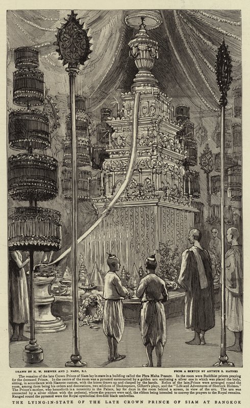 Den framlidne kronprinsen av Siams liggande i staten i Bangkok av Henry William Brewer