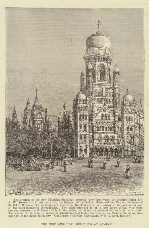 De nya kommunala byggnaderna i Bombay av Henry William Brewer
