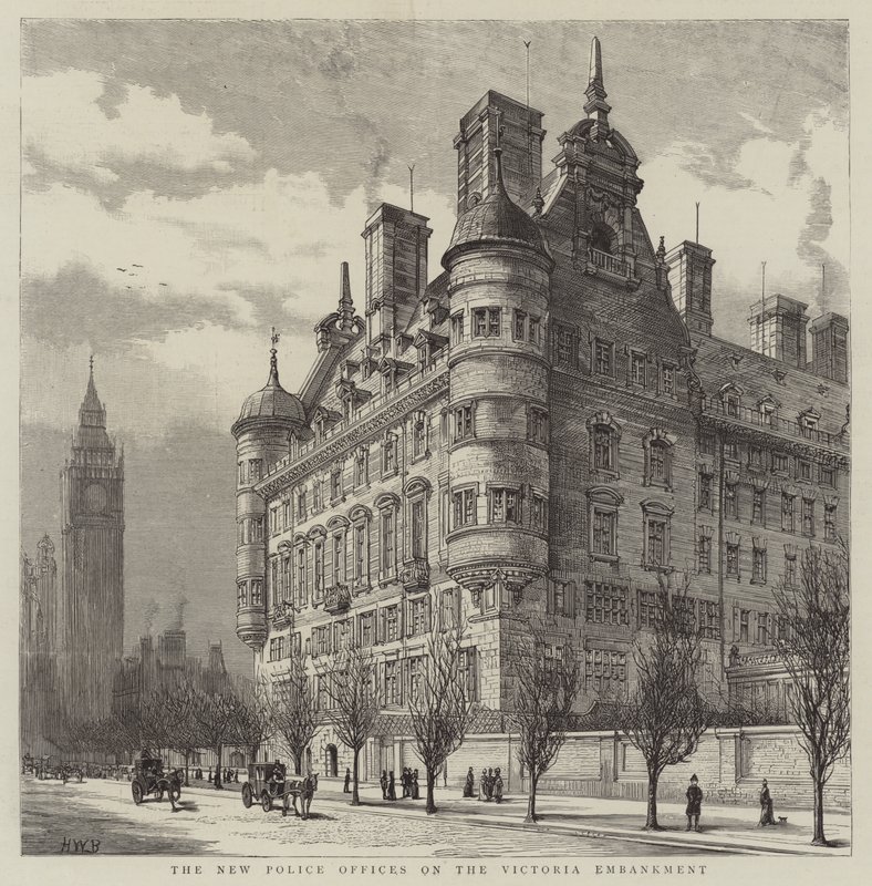 De nya poliskontoren på Victoria Embankment av Henry William Brewer