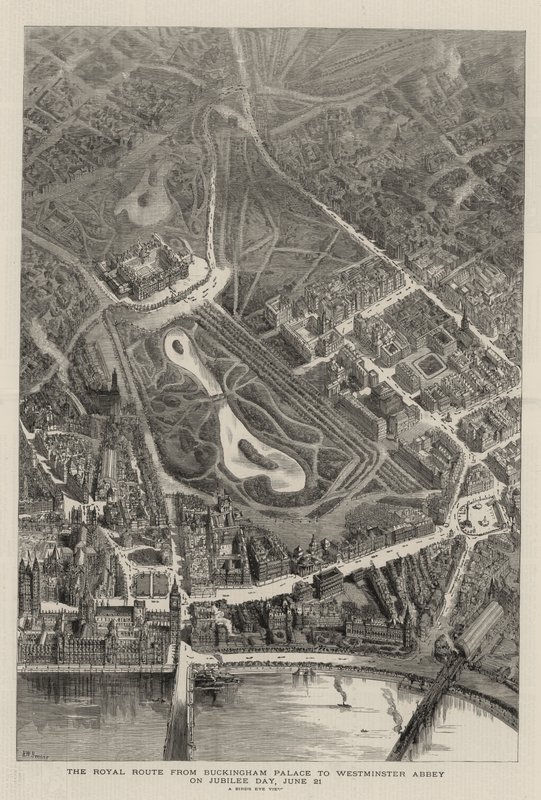 Den kungliga vägen från Buckingham Palace till Westminster Abbey på Jubileumsdagen den 21 juni av Henry William Brewer