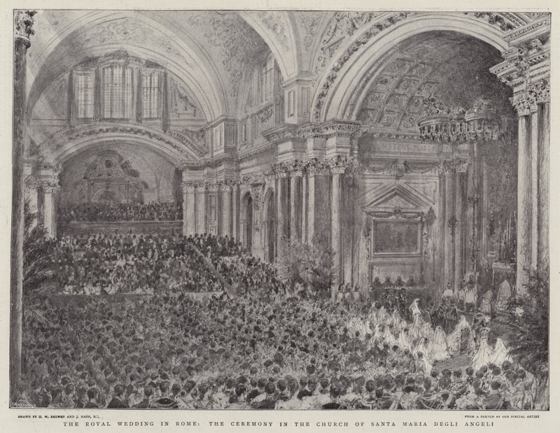 Det kungliga bröllopet i Rom, ceremonin i kyrkan Santa Maria Degli Angeli av Henry William Brewer