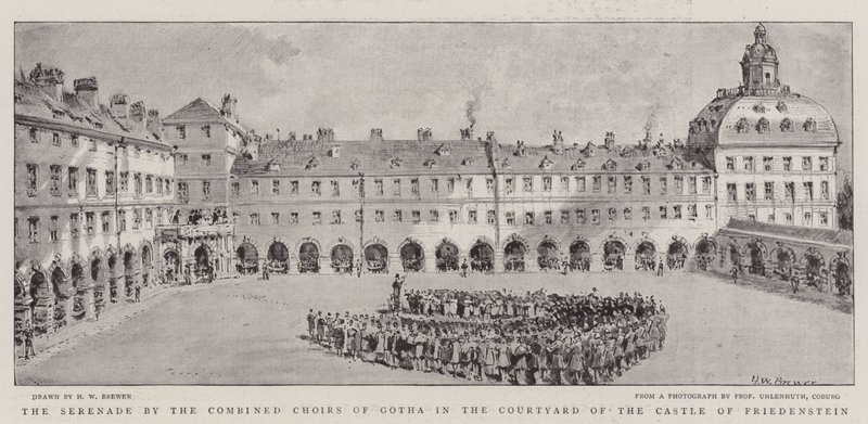 Serenad av de kombinerade körerna i Gotha på innergården till slottet Friedenstein av Henry William Brewer