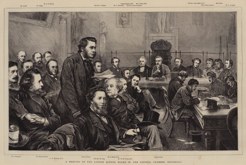 Ett möte med London School Board i rådssalen, Guildhall av Henry Woods
