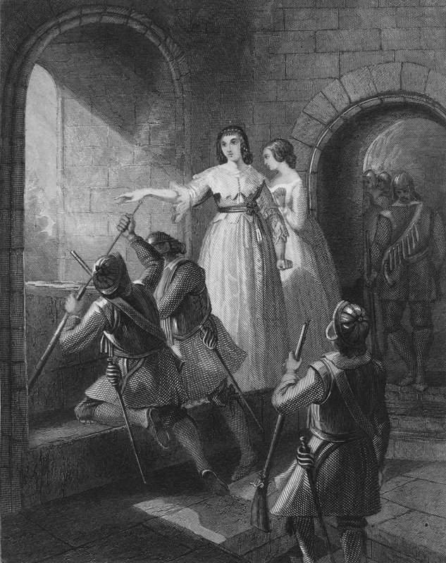 Lettice FitzGerald, 1:a baronessan Offaly, försvarar sitt slott från attacker från rebellerna i det stora irländska upproret 1642 av Henry after Warren