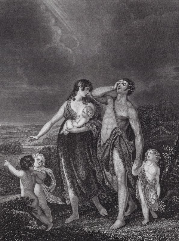 Kains avfärd, Första Moseboken, kap 4, v 16 (gravyr) av Henry (after) Singleton
