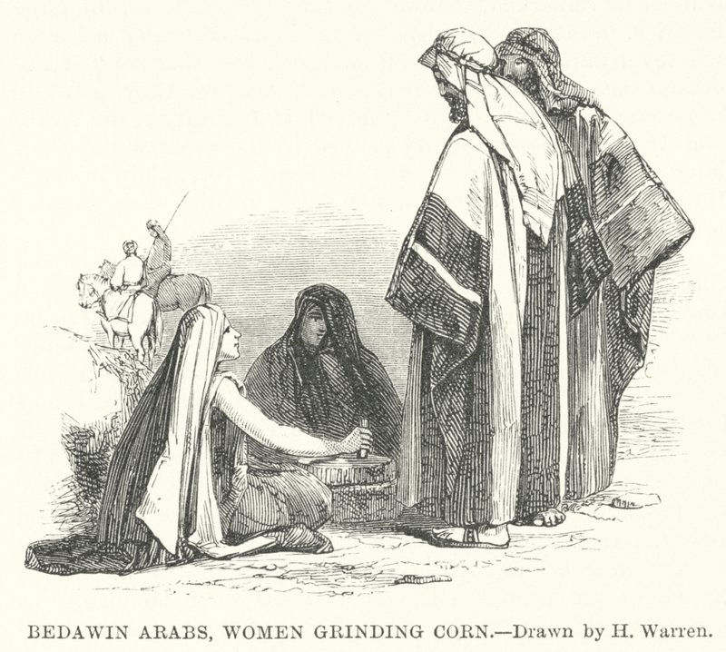 Beduinaraber, kvinnor som maler majs (gravyr) av Henry (after) Warren