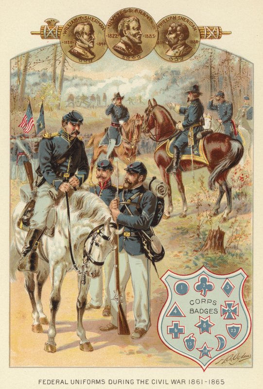 Federala uniformer under inbördeskriget 1861-1865 (litho i färg) av Henry Alexander (after) Ogden
