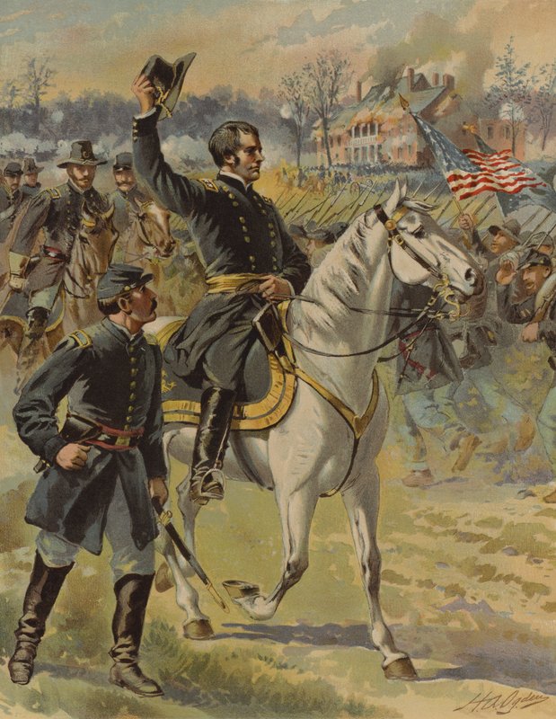 General Hooker vid slaget vid Chancellorsville, Virginia, amerikanska inbördeskriget, 3 maj 1863 (chromolitho) av Henry Alexander (after) Ogden