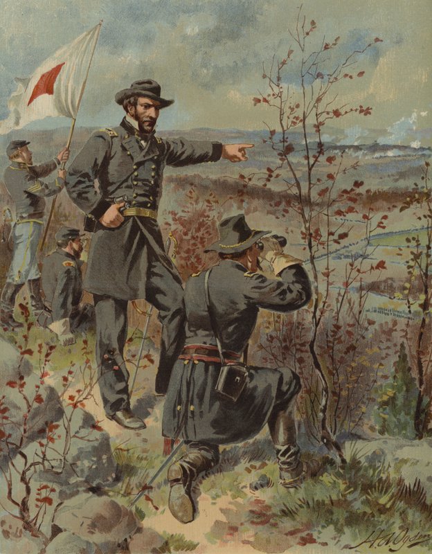 General Sherman vid Kenesaw Mountain, Georgia, amerikanska inbördeskriget, 4 oktober 1864 (chromolitho) av Henry Alexander (after) Ogden